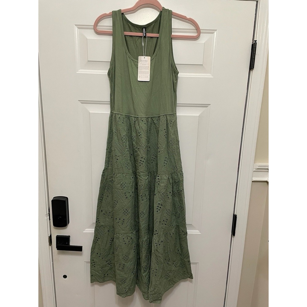 NEW BTFBM Women's Sleeveless Tank Top Green Dress Casual Midi Summer Sz M